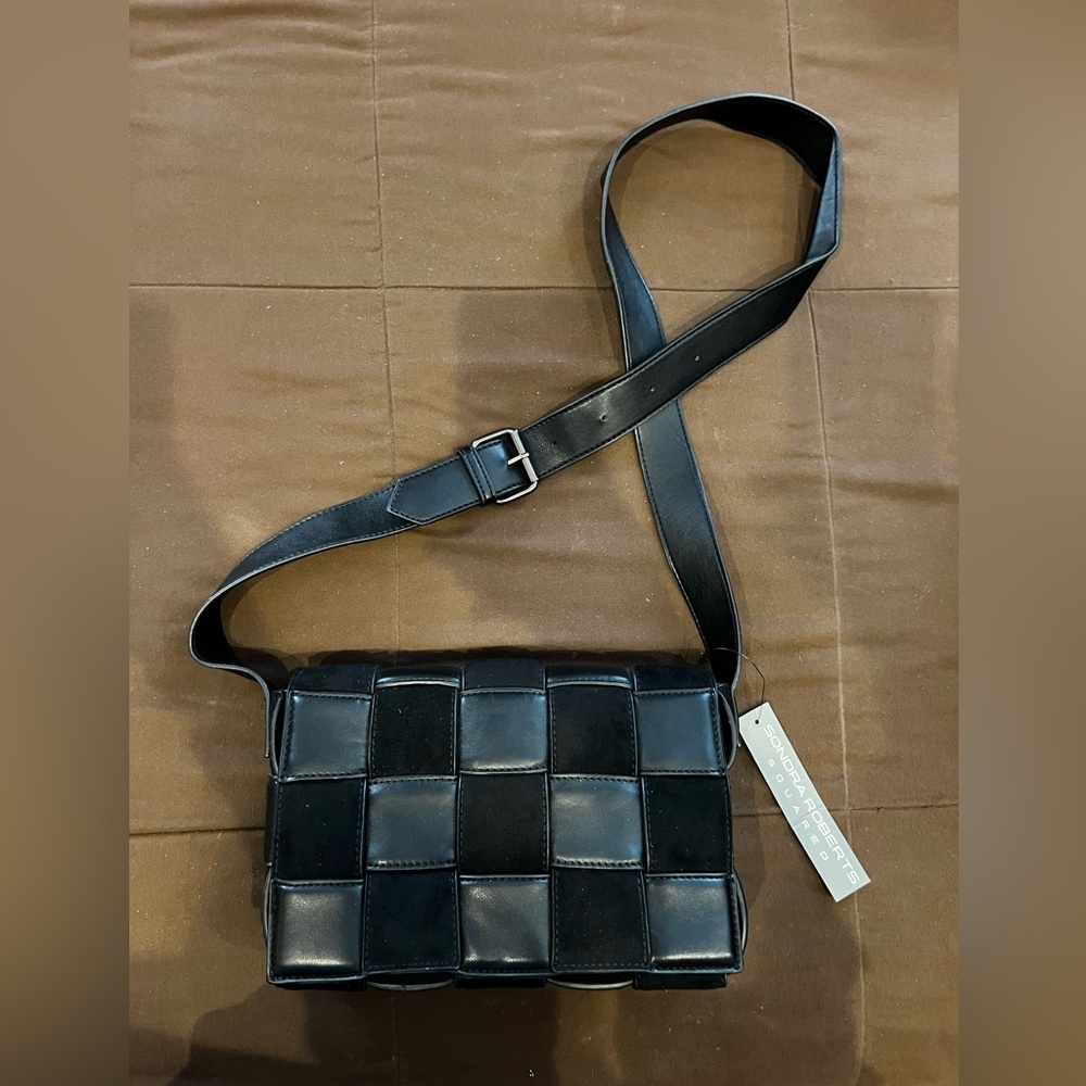 Black leather & suede woven shoulder/crossbody bag new with tag